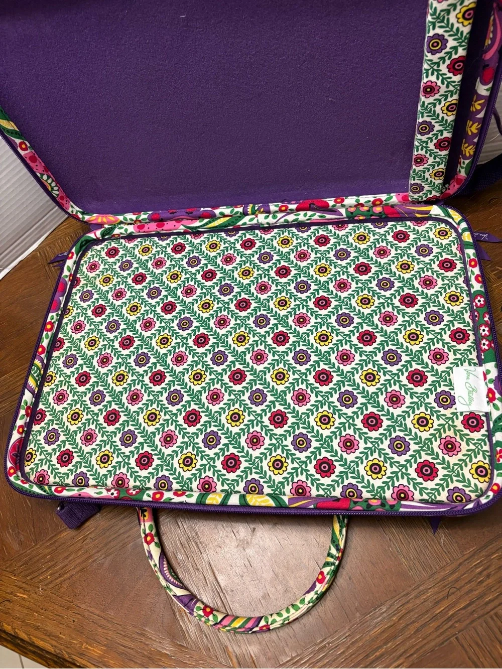 Vera Bradley Quilted Floral Laptop Tote in Purple and Green